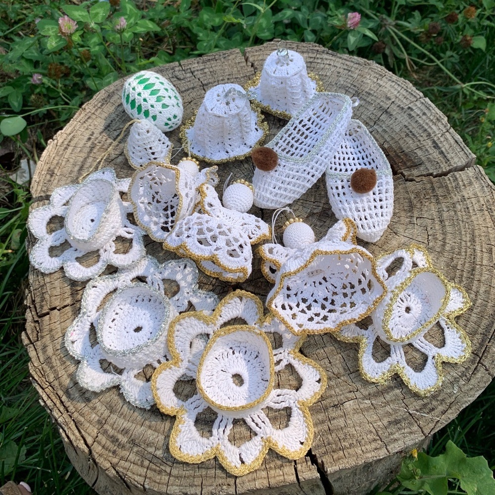 Lot of vintage crochet Christmas ornaments